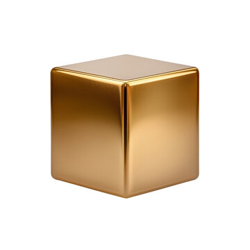 A shiny gold cube with smooth edges on a transparent background. transparent background.
