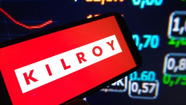 Konskie, Poland - March 29, 2025: Kilroy Realty company logo displayed on mobile phone
