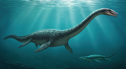 Elasmosaurus,Long-necked plesiosaur from the Late Cretaceous period. Marine reptile with a very elongated neck