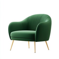 Fototapeta premium Elegant Green Accent Chair with Ribbed Design and Gold Legs