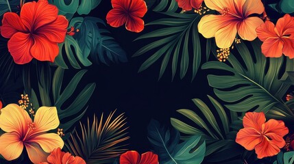 Bold and exotic floral pattern on dark background. Floral Pattern. Illustration illustration