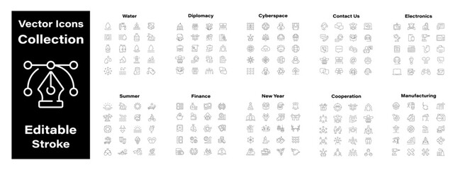 Vector icons collection. Thin line vector icons collection. Editable stroke icon pack. Mega icons pack