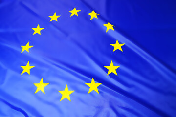 Flag of the European Union, close-up. Large flag of the European Union, background, texture. EU flag, banner.