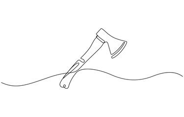 Obraz premium Continuous one line drawing summer camp set concept lantern camp, Continuous line arawing of Axe and hatchet minimalist design for forestry and farming tools.