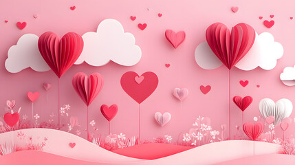Valentine's background, Valentine’s Day Parade A festive parade with floats decorated with flowers and hearts, pink color, paper cut