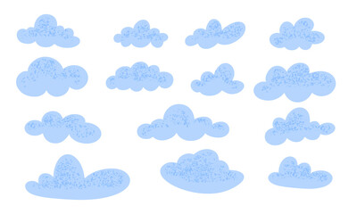 Set of cartoon cloud in a flat design. Blue cloud collection.