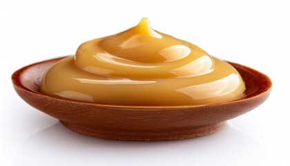 Honey in a wooden bowl on a white background