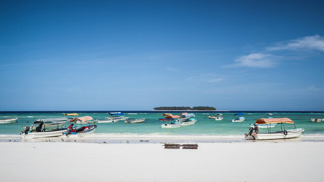 A beautiful white sand Muyuni Beach in Zanzibar, Tanzania