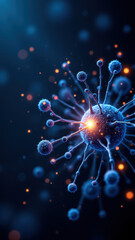 An artistic rendering of a GLP-1 molecule with glowing atoms and molecular bonds.