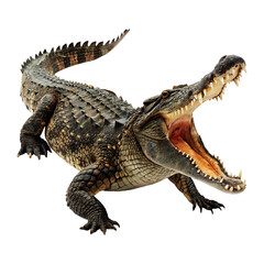 Fototapeta premium Fierce Crocodile with Open Jaws on a Black Background