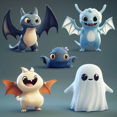 A set of low-poly cute monsters