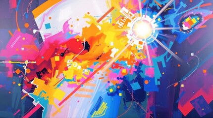 Obraz premium Abstract Expressionism Painting with Bright Light and Geometric Shapes