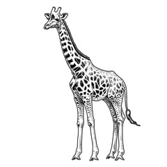 Naklejka premium giraffe, animal, black and white style, Transparent background