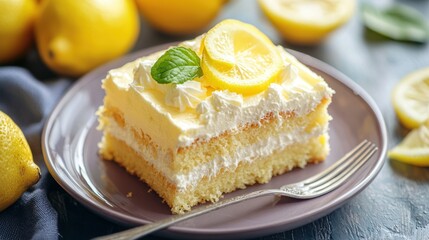 Lemon cake with a fork beside. 