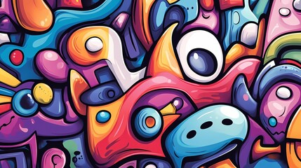 Fototapeta premium Vibrant abstract graffiti art with colorful urban doodles, spray paint textures, and dynamic street-style wall painting perfect for bold backgrounds and creative designs
