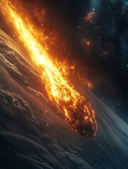 Fiery Asteroid Streaking Through Earth's Atmosphere During Cosmic Event