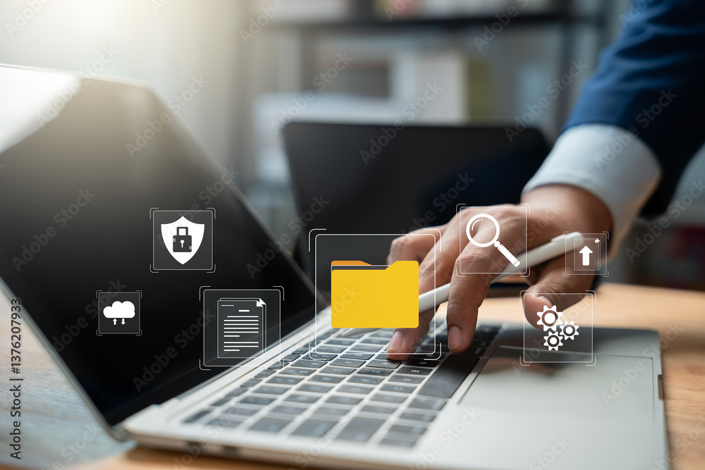 Wall mural document management system (dms) for business, secure online folder and file sharing with virtual cl