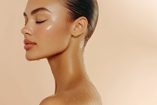 Elegant profile of woman showcasing radiant skin and natural bea