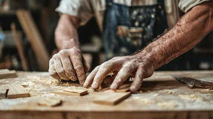 Man working process at carpentry. 