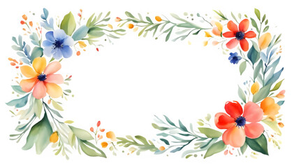 Watercolor Floral Frame with Blank Space , Elegant Botanical Border, Watercolor Floral border, Artistic Spring Floral Border – Delicate Watercolor Blossom Frame