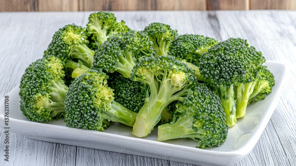 Poster Raw broccoli placed on a white plate ready to serve 