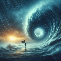 Sheets of rain blown sideways by