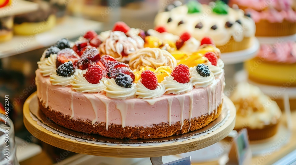 Poster Round bakery cake on a display board 