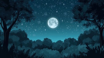 dark forest in the night illustration