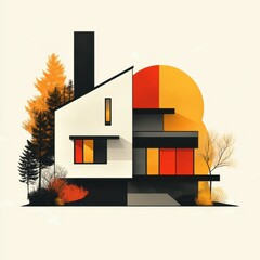 Modern architectural design featuring geometric shapes and vibrant colors in an outdoor setting