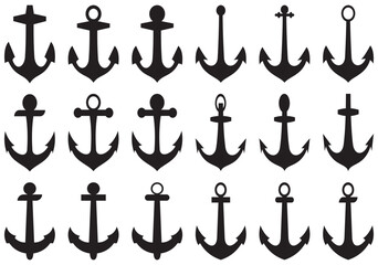 Anchor icon set. Line and glyph ship anchor vector illustration. 