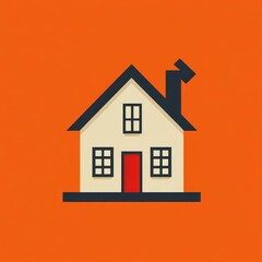 Modern house illustration on vibrant orange background featuring windows and chimney with simple design