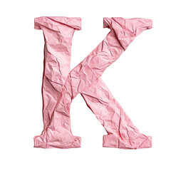 Top view of a 3D letter K made of premium pink origami paper isolated on a white transparent background