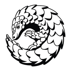 Stylish Black and White Pangolin Silhouette Design