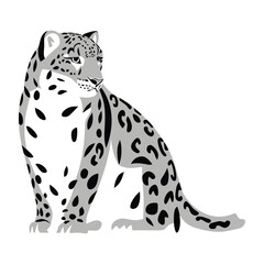 Elegant Snow Leopard Silhouette Against a White Background