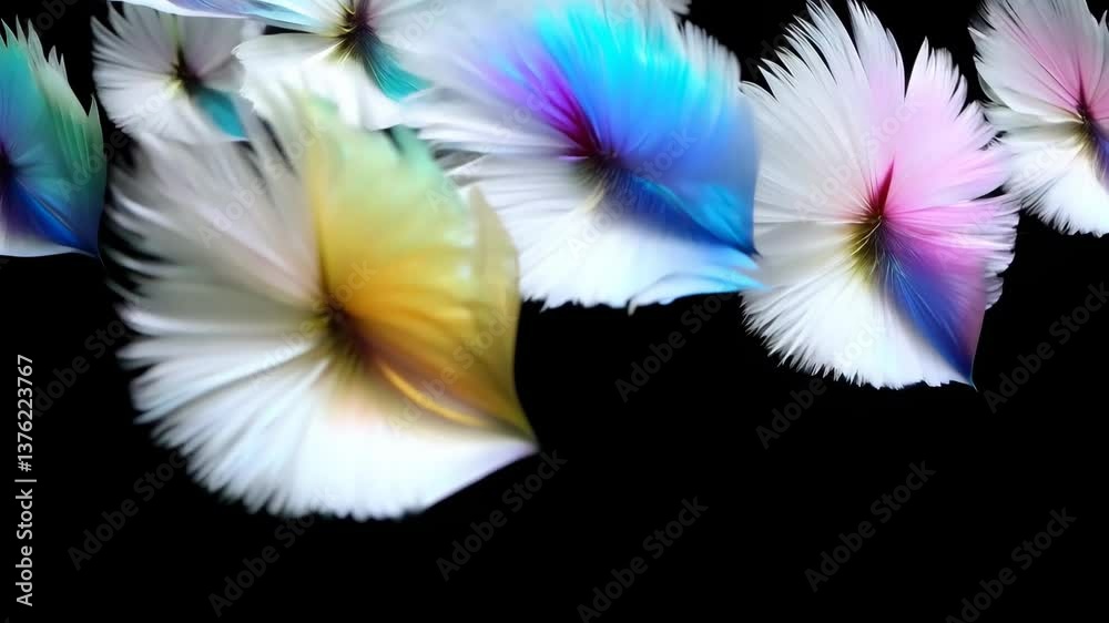 Aufkleber A colorful image of many feathers with a black background. The feathers are in various colors and sizes