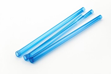Four blue plastic drinking straws