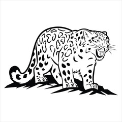 Powerful Snow Leopard Silhouette in Bold Graphic Style
