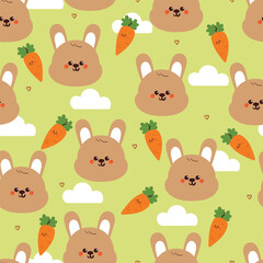 Obraz premium seamless pattern cute cartoon bunny with carrot and white clouds. cute easter wallpaper and background
