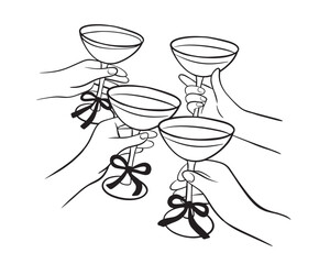 Hands with glasses of wine; Сocktails Alcohol with hands. Wedding feast. Party. Alcoholic drinks