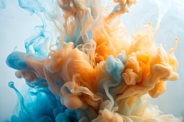 Obraz premium Pale Orange and Blue Ink Swirl - Soft Watercolor Abstract