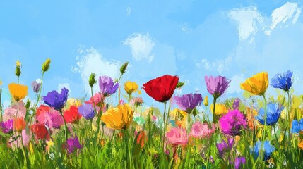 Obraz premium Colorful flower meadow in spring. Generative AI. illustration