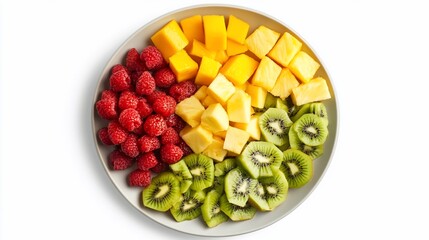 Assortment of Fresh Fruits Diced and Displayed on a Plate Ready to Eat
