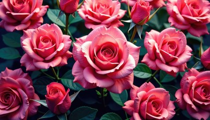 Obraz premium Intricate, repeating rose blossoms in vibrant hues , nature, background, pattern