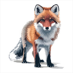 Vibrant Illustration of a Red Fox in a Winter Landscape