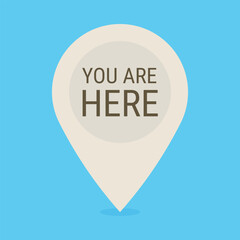 You are here geo tag icon. Flat style vector icon on a blue background