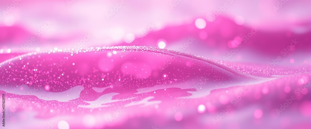 Wall mural ethereal pink waves shimmer with sparkling light particles, creating a soft, dreamy bokeh effect, ce