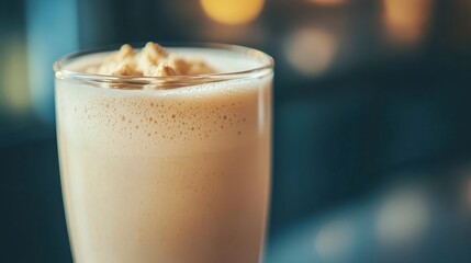 Glass of Protein Shake with Frothy Top, Standard Froth_Viewed_from_above
