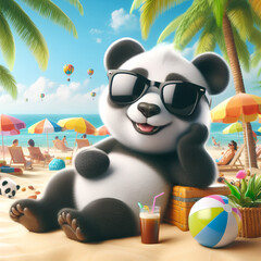 3d panda bear on a tropical beach © Emad