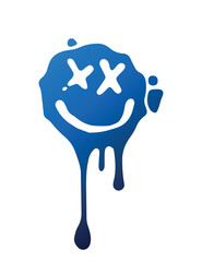 Dripping Blue Smiley Face with X Eyes. An abstract digital painting of a melting blue smiley face with X eyes, giving a surreal and expressive look.