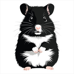 A charming illustration of a black and white hamster, presented in a simple, cartoonish style.